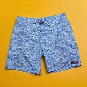 Vineyard Vines Swim Trunks Mens 36 Blue Striped Board Shorts 9" Whale‎ Fish